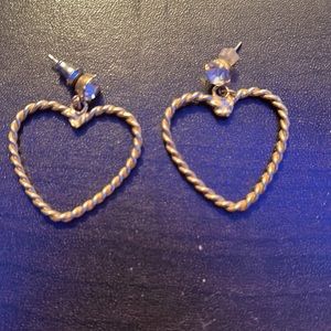 Vintage Avon Heartful Hoop gold Tone Pierced Dangle Earrings Rhinestone Large